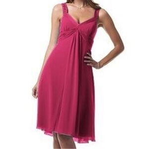 David's Bridal Pink Chiffon Dress with Beaded Straps Satin V-Neck Fully Lined 18